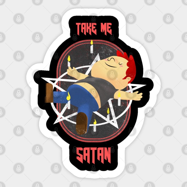 Funny Retro Cute Halloween - Take Me Satan Sticker by PUFFYP